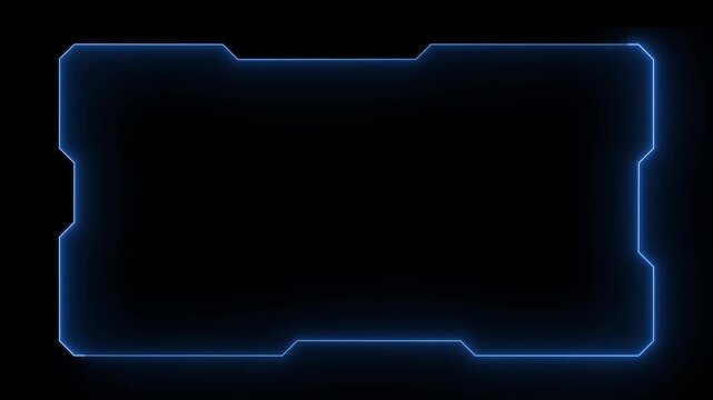 Glowing neon technological blue color HUD template callout animation. Neon blue motion graphics of hud callout icon on black background. 4k motion video