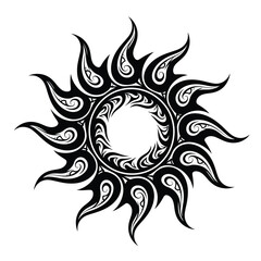 Tribal sun tattoo design with flames and swirls black ink symbol silhouette