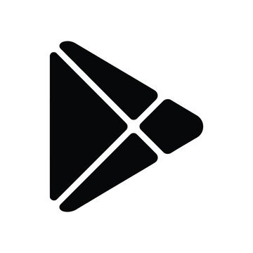 Black Play Store Icon Illustration on White Background, Flat Design for App Development