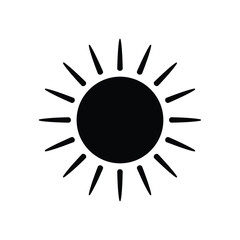 Simple black silhouette of a bright sun with radiating rays silhouette