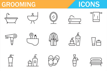 Vector illustration of spa, hygiene, and beauty grooming items in line art.