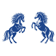 Two Rearing Horses - Majestic Blue Equine Silhouettes