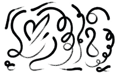 Abstract black brush strokes and swirls on white background