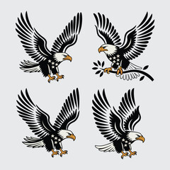 Naklejka premium Powerful USA Eagle Vector Set with Patriotic Flying Poses