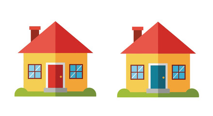Fototapeta premium Simple depiction of two brightly colored houses with red roofs