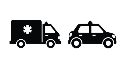 Simple black and white illustration of an ambulance and a car side by side