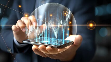 Digital financial dashboard displayed on a smartphone showcasing market trends and data analysis, 4k Video - Powered by Adobe