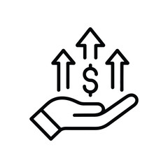 Naklejka premium Icon of a Hand Holding a Dollar Sign with Three Upward Arrows