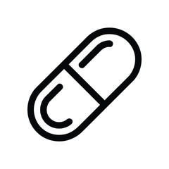 Isolated Black Outline of a Capsule Pill on a White Background