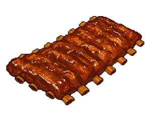 Pixel Art Pork Ribs with Glaze on Black Background barbecue isolated on a transparent background