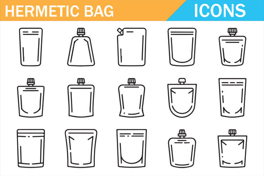 Minimal vector collection of sealed pouch and spout packaging designs.