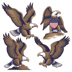 Obraz premium Powerful USA Eagle Vector Set with Patriotic Flying Poses