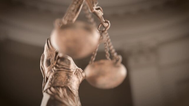 360 Degrees Rotating Seamless Looping Lady Justice Statue In A Courthouse Building.