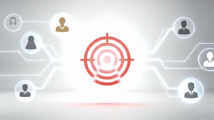 Red Target with Business People Icon Network on White Background Marketing Aiming Strategy Objective, Target Audience, Digital Connectivity, Network Connection