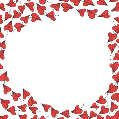 Hand drawn plants, dividers, wreaths, border frames. Circle floral frame with leaves on white background. Vector hand drawn illustration for wallpaper, posters, card. Copy space. Doodle style.