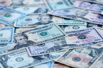 United States of America money banknotes, USD American dollars pile of old and new American money banknotes, pile of vintage retro American dollars bills of different values and times