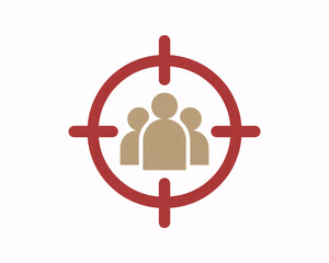 Strategic business targeting concept with people icons in a crosshair illustration for marketing and sales outreach