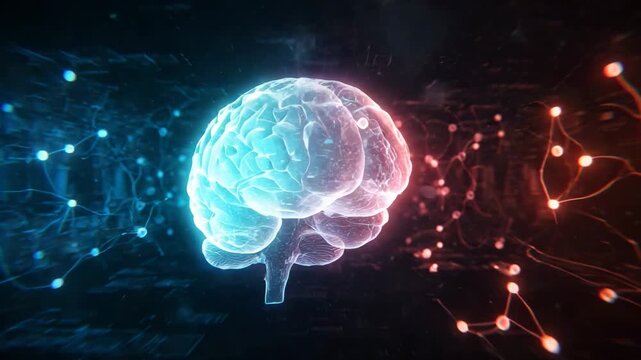 Digital brain with glowing neural network. Futuristic technology background for innovation, artificial intelligence, medical science and digital transformation visuals