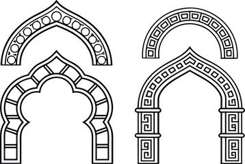 Arch Types Icons Set Design. Architectural Arch Shapes Collection. Classic and Modern Arch Forms Set. Building Archway Outline Icon Pack. Historical Arch and Doorway Illustration. Architecture Arch