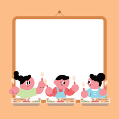 Happy Kids Eating Together in a Frame. Children eating lunch together