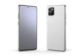 Light gray smartphone mockup, front, back, and side views