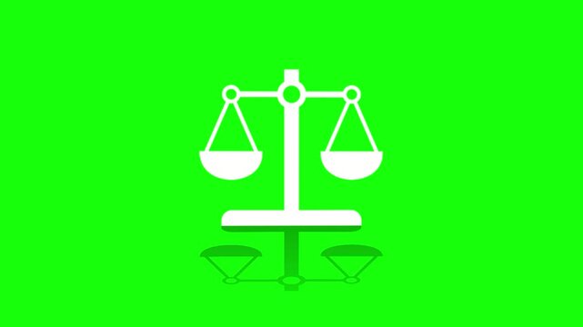 Scales of justice animated on vibrant green screen for legal presentations and courtroom videos emphasizing fairness and balance with a modern touch