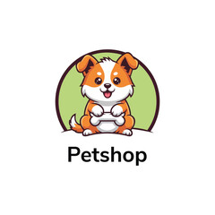 Obraz premium Charming Pet Shop Logo Featuring a Cute Puppy with Bone