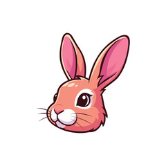 Adorable Pink Rabbit Head Illustration with Expressive Eyes and Cute Ears on White Background