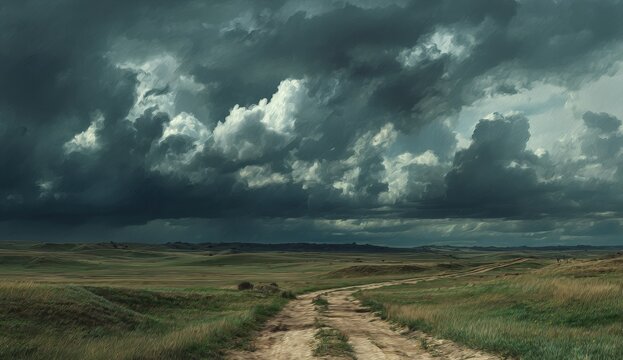 Vibrant photo of a dramatic stormy sky over a rugged landscape