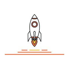 Rocket launch icon isolated on white background with flame effect