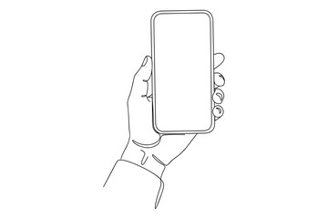 hand drawing phone,
Continuous Line Drawing of Hand Holding Smartphone,
Modern Black Line Art on White Background