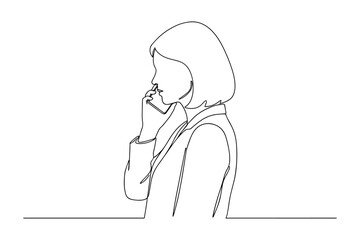  Line Drawing of Woman Talking on Phone,
Continuous Line Drawing of Woman Talking on Phone,
Modern Profile Line Art on White Background