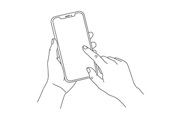 hand drawn vector illustration of a mobile phone,
Line Art of Hands Holding Smartphone,
Continuous Black Line Drawing on