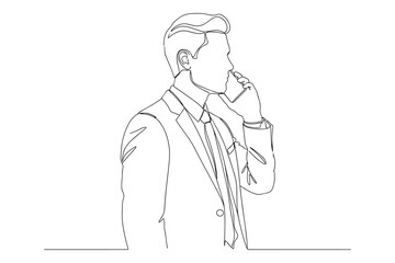 sketch of a businessmanTalking on Phone,
Line Drawing of Businessman Talking on Phone, Continuous Black Line Art on White Background