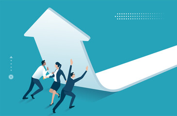 Naklejka na ściany i meble Teamwork. Joint efforts, improving economic results. Vector business illustration. Naklejka na ściany i meble Teamwork. Joint efforts, improving economic results. Vector business illustration.