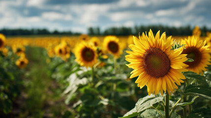 Fototapeta premium Sunflower field high detail photo
