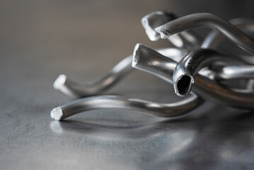 Production remnants of aluminum profiles, revealing the metals structure and premium qualities