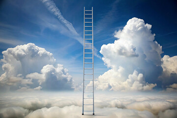 Ladder Reaching Cloud in Blue Sky Surreal Dream Motivation Success Concept