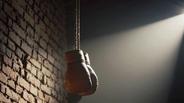 boxing gloves hanging on a rope on the wall illuminates the space