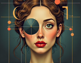 A person with geometric patterns and artificial intelligence elements representing technical vision and digital identity.