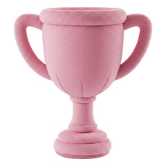 A Plush Pink Trophy Cup with a Soft, Fuzzy Texture, Cut Out, Clipping Path, Isolated on a Transparent PNG Background.