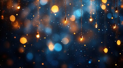 Abstract Background with Blue and Gold Bokeh Lights, Glittering Curtain for New Year or Christmas Decoration