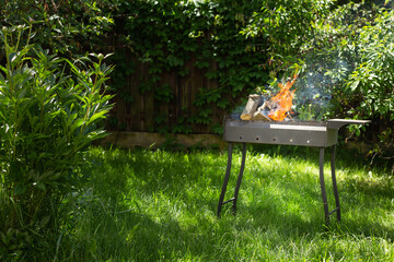 burning firewood in the barbecue