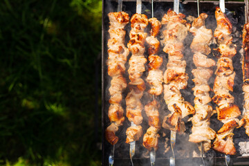 top view of a barbecue with grilled meat