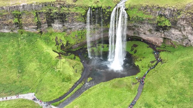 aerial view of Seljalandsfoss waterfalls in iceland