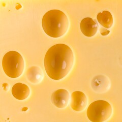 Close-up of a block of yellow cheese featuring various-sized holes