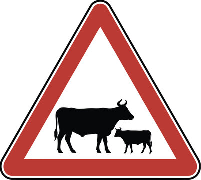 Road Sign Warning for Cattle or Farm Animals Crossing