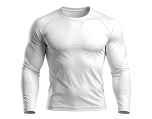 A realistic white long sleeve compression shirt with a muscular fit isolated on transparent background