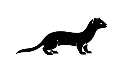 Black Silhouette of a Weasel Standing Profile View.