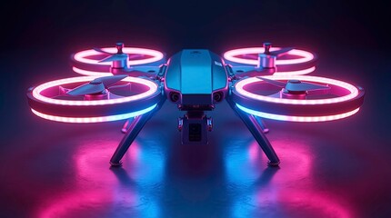 a futuristic quadcopter drone with glowing neon propeller ring latest tech ai generated image